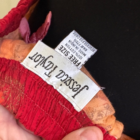 Boho Patchwork Freesize Maxi Skirt with Red elastic Waistband - Picture 4 of 4